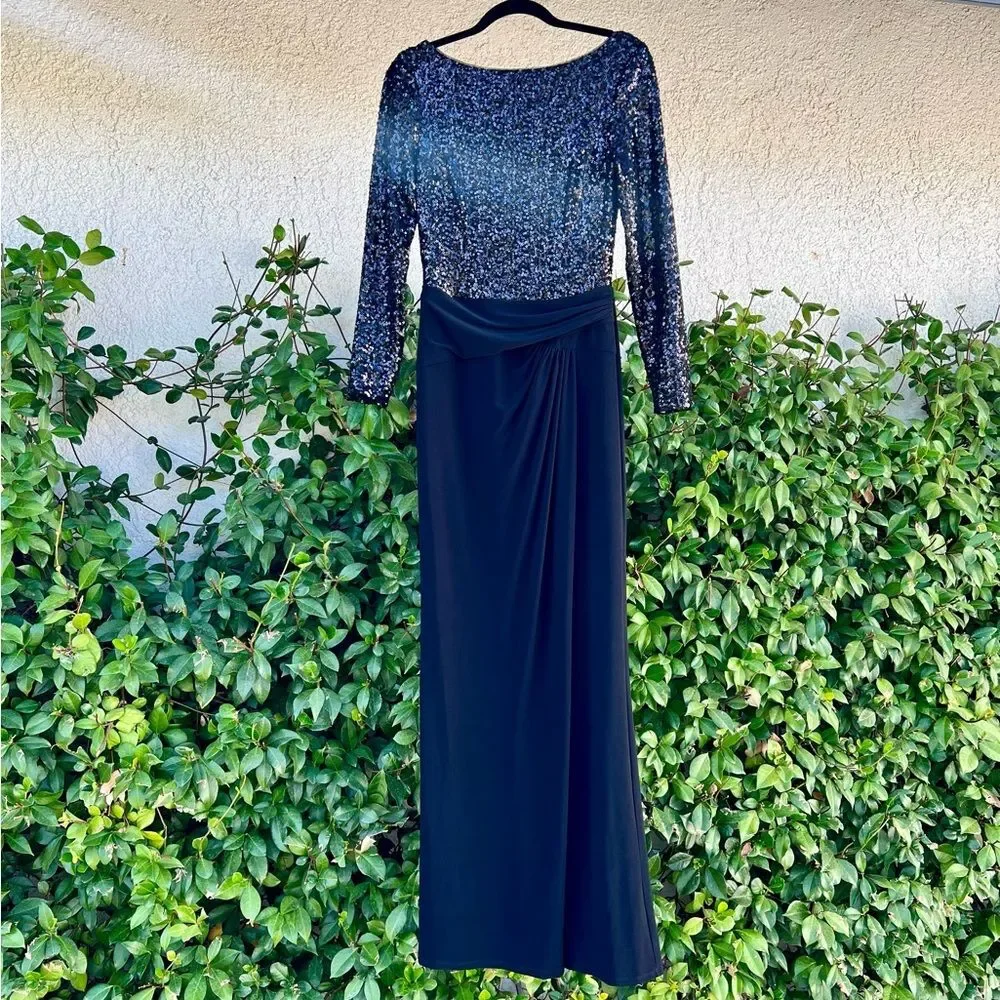 Ralph Lauren Gown Black Sequin Long Sleeve Dress Size 8 Medium Large